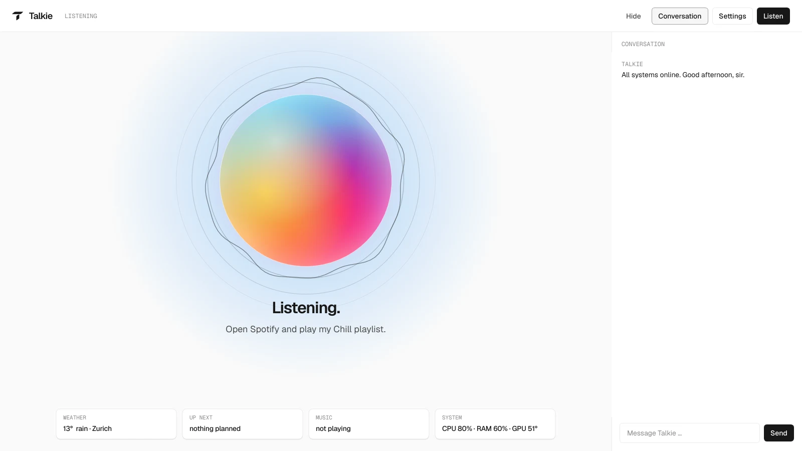 This is Talkie on your screen. – Listening: LISTENING
